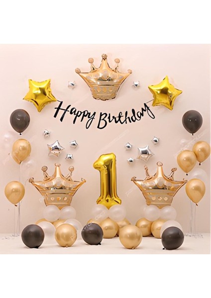 Yaş Seçenekli Gold Siyah Temalı Doğum Günü Balon Seti