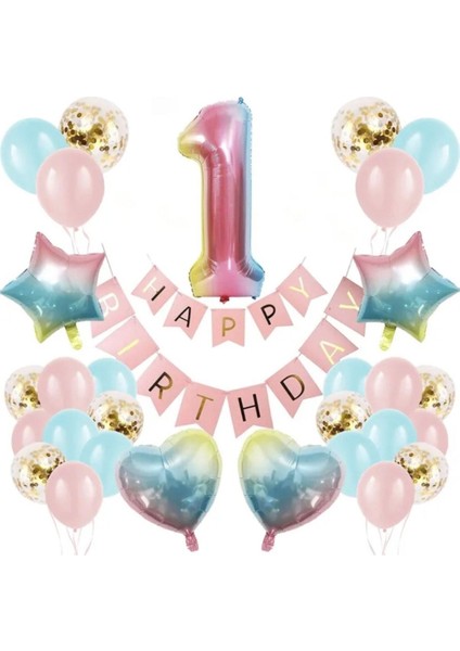 Renkli Folyo Balon Rakam Set Dogum Günü Süsü Yaş 1