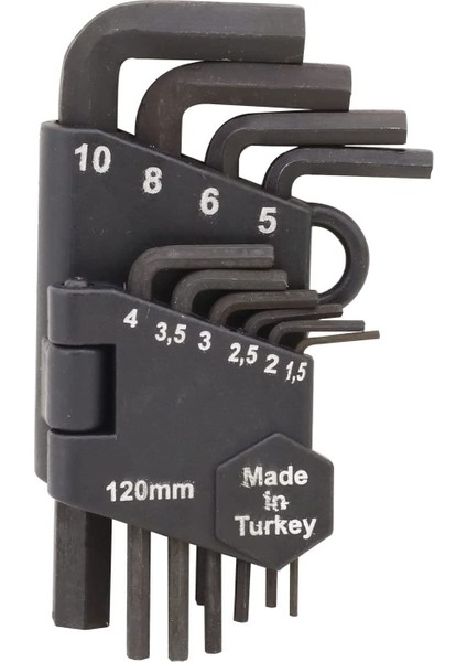 120 mm 10 Parça Siyah Alyan Seti Düz Kısa Alyan Takımı 6 Gen Alyan Allen Anahtarları