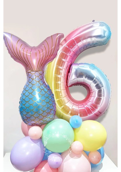 Deniz Kızı Kuyruğu Karşılama Seti 6 Yaş Rakam Balonlu