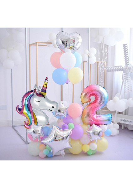 Gökkuşağı Rakam Balonlu Unicorn Temalı Doğum Günü Karşılama Seti Yaş 2
