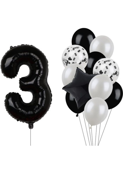 Siyah Rakam Folyo ve Latex Balon Seti Yaş 3