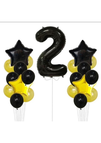 Sarı Gold Folyo Balon Rakam Set Dogum Günü Süsü 2 Yaş