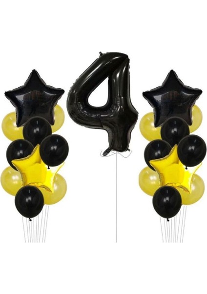 Sarı Gold Folyo Balon Rakam Set Dogum Günü Süsü 4 Yaş