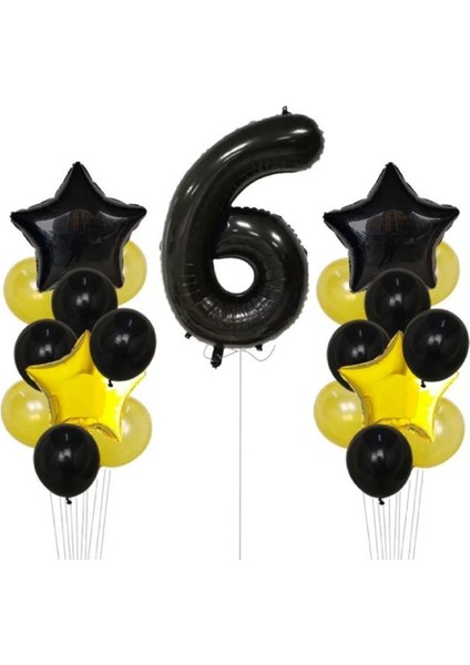 Sarı Gold Folyo Balon Rakam Set Dogum Günü Süsü 6 Yaş