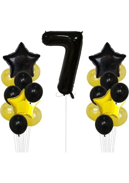 Sarı Gold Folyo Balon Rakam Set Dogum Günü Süsü 7 Yaş