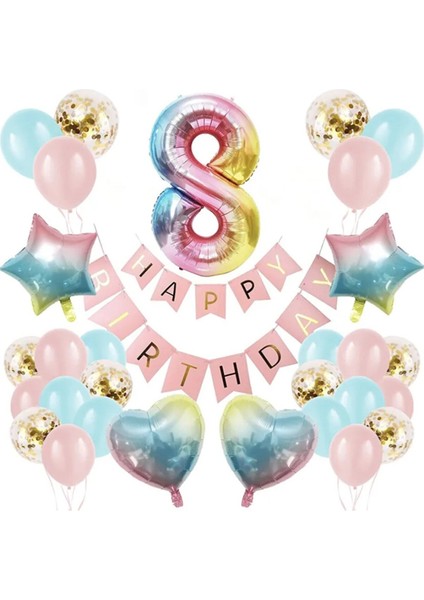 Renkli Folyo Balon Rakam Set Dogum Günü Süsü Yaş 8