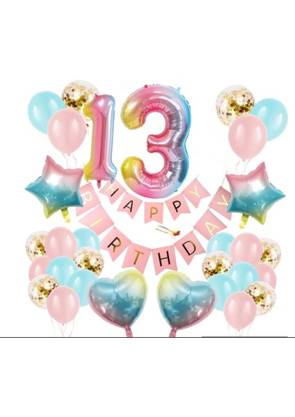Renkli Folyo Balon Rakam Set Dogum Günü Süsü Yaş 13