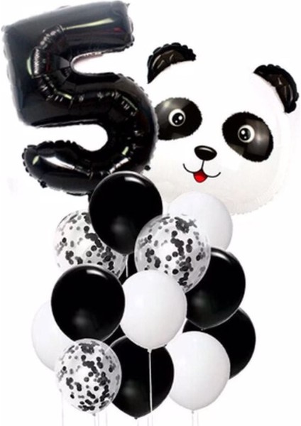 Panda Temalı Siyah Renk Duğum Günü Parti Seti Yaş 5