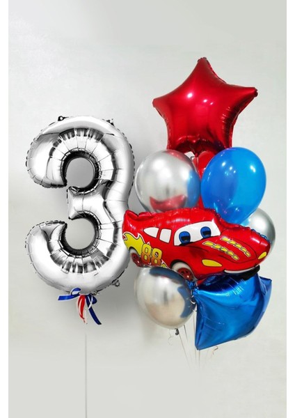 Kırmızı Araba Temalı Balon Seti Yaş 3