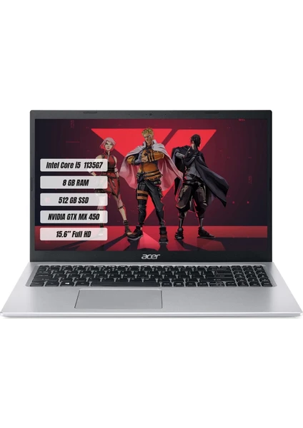 Aspire 5 A515-56G Intel Core i5 1135G7 8gb 512GB SSD MX450 Harici 2gb Ekran Kartı Freedos 15.6" Fhd Taşınabilir Bilgisayar