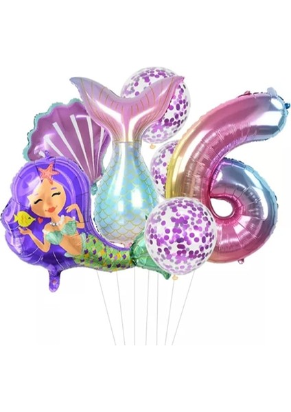 Deniz Konsept Kuyruğu Deniz Kabuğu Rakam Balon Seti 6 Yaş