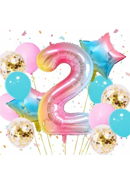 Gökkuşağı Rengarenk Yıldız Balon Set 2 Yaş