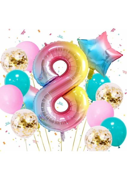 Gökkuşağı Rengarenk Yıldız Balon Set 8 Yaş