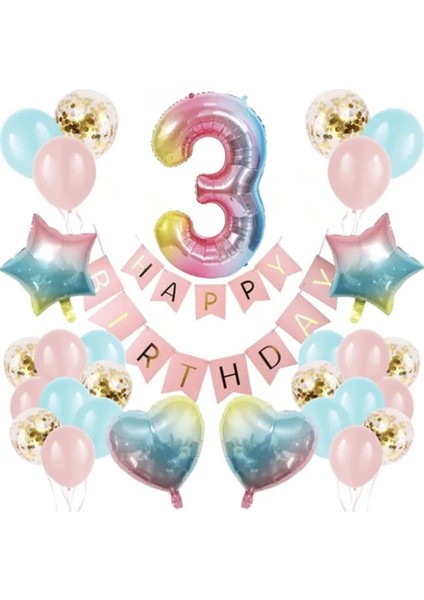 Renkli Folyo Balon Rakam Set Dogum Günü Süsü Yaş 3