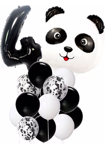 Panda Temalı Siyah Renk Duğum Günü Parti Seti Yaş 4