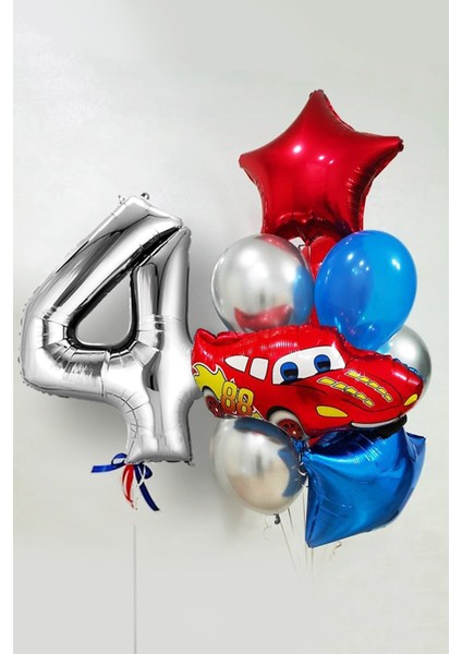 Kırmızı Araba Temalı Balon Seti Yaş 4