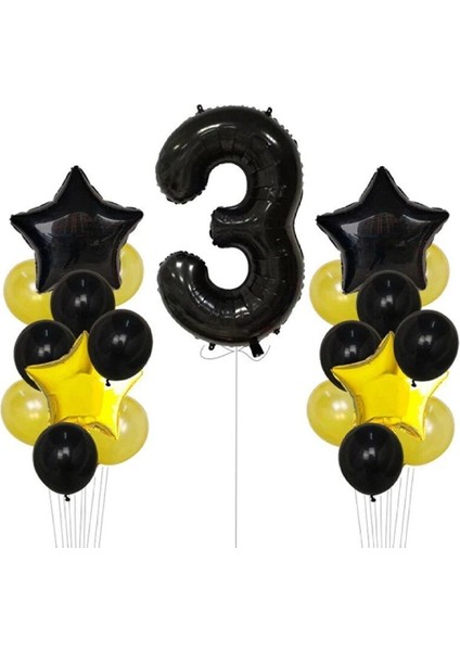 Sarı Gold Folyo Balon Rakam Set Dogum Günü Süsü 3 Yaş