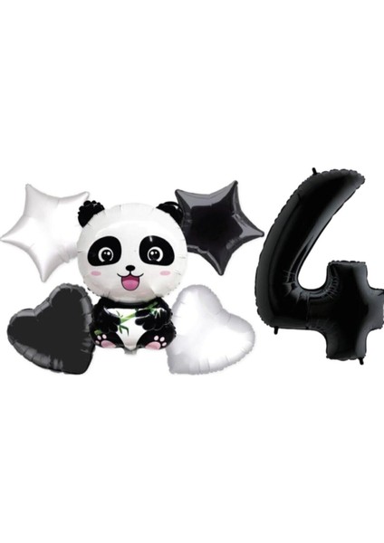 Panda Temalı Yıldız Kalp Folyo Balon Duğum Günü Parti Seti Yaş 1