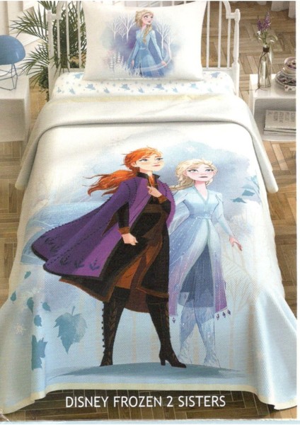 Lisanslı Disney Frozen 2 Elsa Pamuk Çarşafı Lastikli Tek Kişilik Pike Takımı