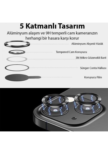0.4mm Metal iPhone 14-14 Plus Kamera Lens Koruyucu, 9h 5 Katmanlı Çizilmez Kamera Koruyucu