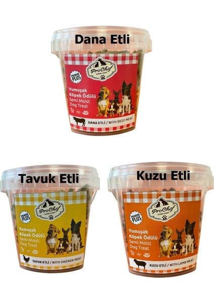 3'lü Set 400 gr Dana Kuzu Tavuk Etli Premium Plus Köpeklerin Eğitimi Için Yarı Yumuşak Ödül Mama 3'LÜ-SET-400GR-PREMIUM-PLUS-YUMUŞAK