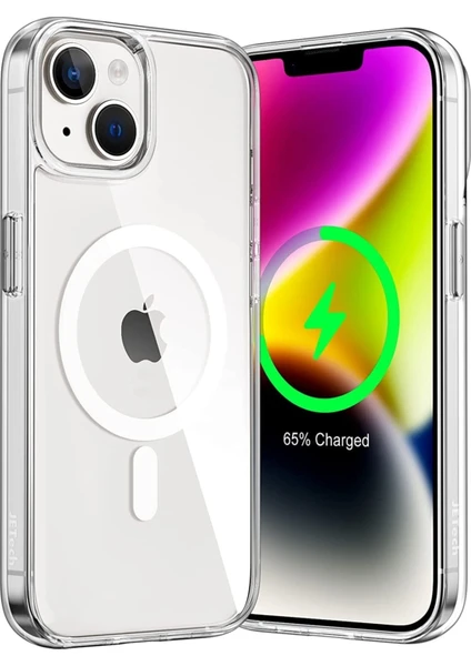 Vip Case iPhone 14 Plus - Kamera Çıkıntılı Şeffaf Magsafe Kablosuz Şarj Destekli V-Mags Kılıf