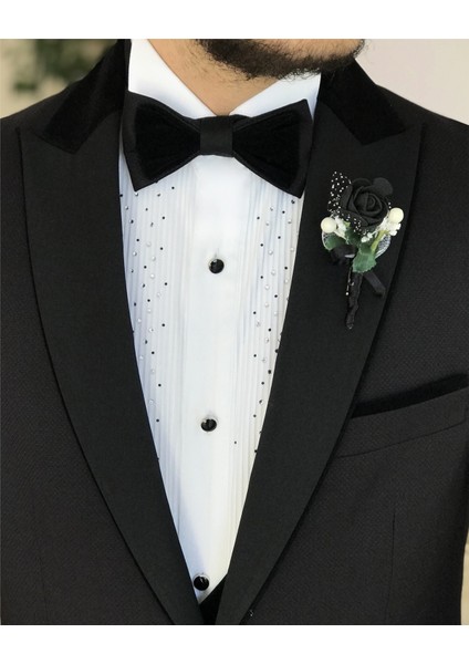 Italyan Kesim Slim Fit Ceket Yelek Pantolon Damatlık Set Siyah T8240 indirimleri