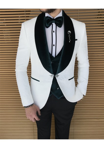 Italyan Kesim Ceket Yelek Pantolon Damatlık Set Beyaz T8273 fiyatları
