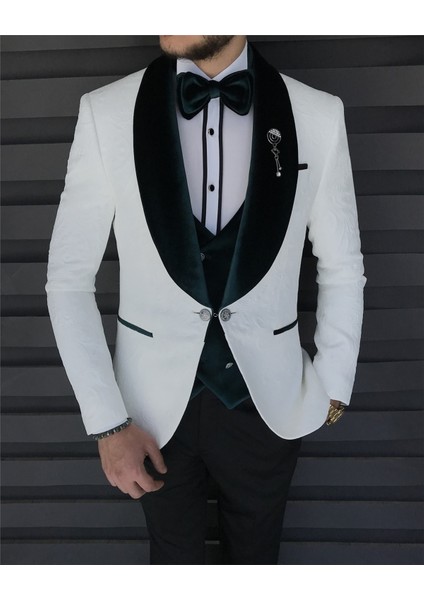 Italyan Kesim Ceket Yelek Pantolon Damatlık Set Beyaz T8273 modelleri