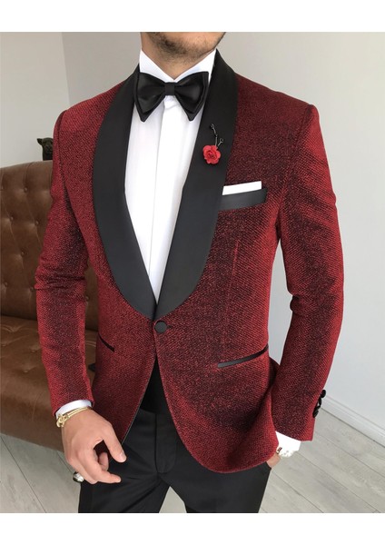 Adam Tailor Italyan Kesim Erkek Ceket Pantolon Damatlık Set Kırmızı T7490