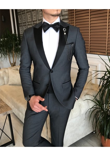 Italyan Kesim Erkek Ceket Pantolon Damatlık Set Gri T6064