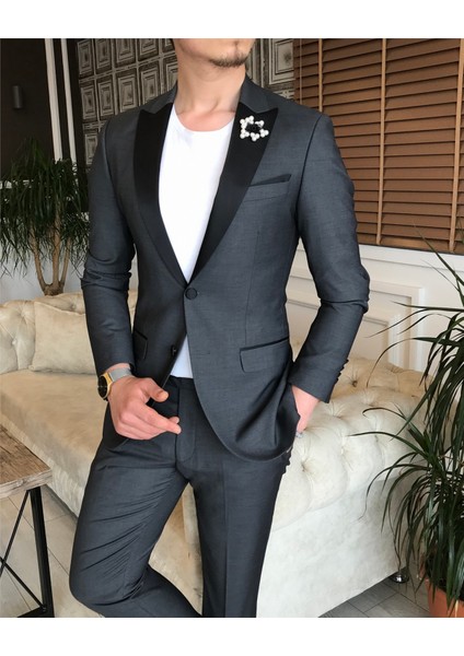 Italyan Kesim Erkek Ceket Pantolon Damatlık Set Gri T6064 fiyatları