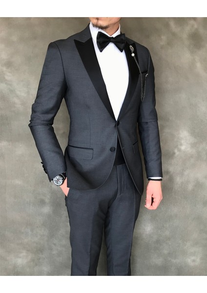 Italyan Kesim Erkek Ceket Pantolon Damatlık Set Gri T6064 modelleri