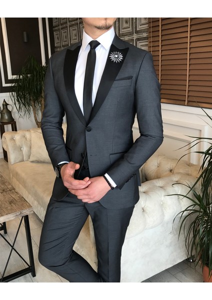 Italyan Kesim Erkek Ceket Pantolon Damatlık Set Gri T6064 fırsatları