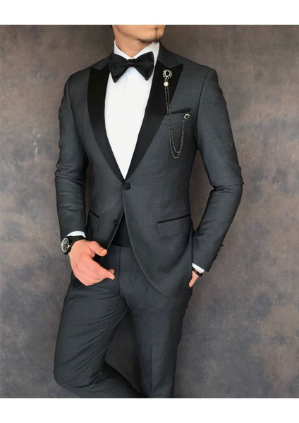 Italyan Kesim Erkek Ceket Pantolon Damatlık Set Gri T6064 indirimleri