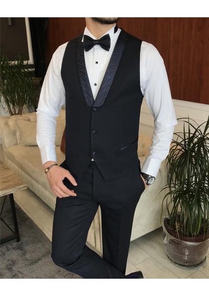 İtalyan kesim ceket yelek pantolon damatlık set Lacivert T7298 indirimleri