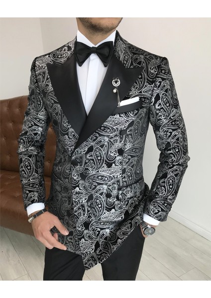 Italyan Kesim Erkek Ceket Pantolon Damatlık Set Siyah T7477 modelleri