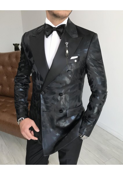 Italyan Kesim Erkek Ceket Pantolon Damatlık Set Siyah T7475 modelleri