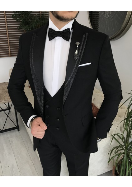 Italyan Kesim Ceket Yelek Pantolon Damatlık Set Siyah T8121 indirimleri