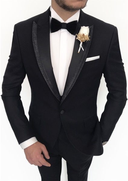 Italyan Kesim Ceket Yelek Pantolon Damatlık Set Siyah T8122 modelleri