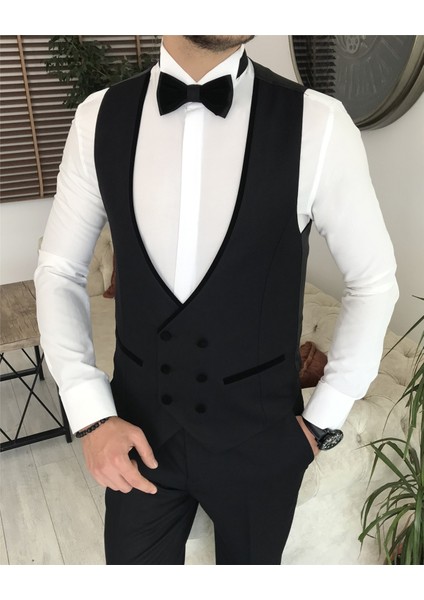 Italyan Kesim Ceket Yelek Pantolon Damatlık Set Siyah T8122 indirimleri