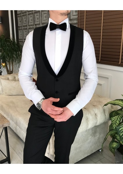 Klasik Kesim Ceket Yelek Pantolon Battal Damatlık Set Siyah T7573 modelleri