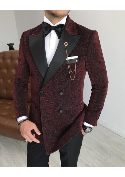 Italyan Kesim Erkek Ceket Pantolon Damatlık Set Bordo T7482 modelleri