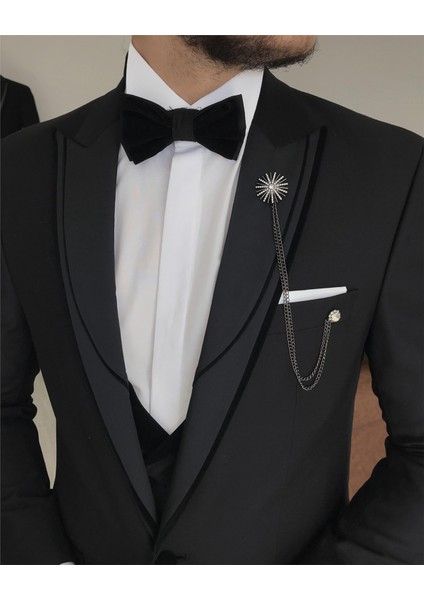 Italyan Kesim Ceket Yelek Pantolon Damatlık Set Siyah T7845 fırsatları