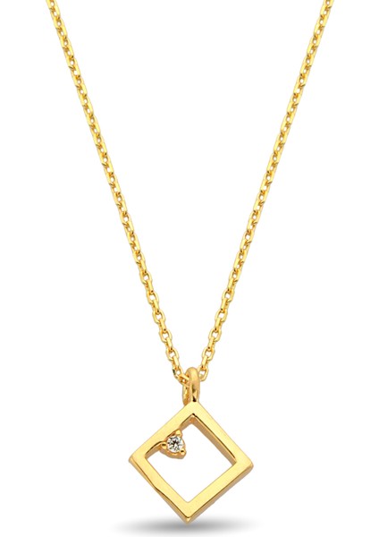 Minimal Kare Taşlı Altın Kolye CGKKLY043
