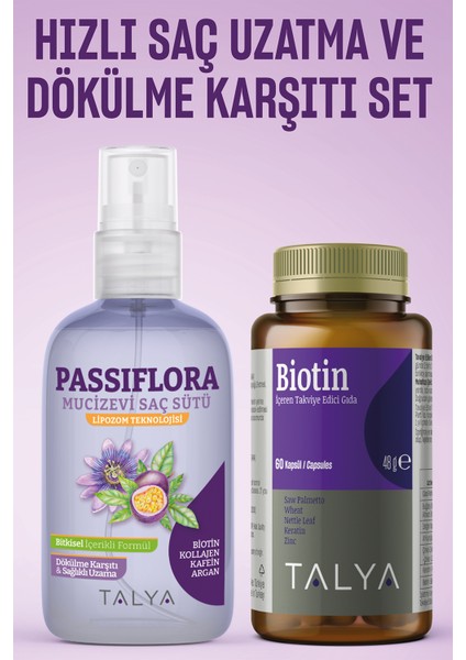 Hızlı Saç Uzatma Etkili Set (Passiflora Mucizevi Saç Sütü + Biotin Gıda Takviyesi)