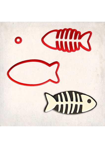 Iskelet Balık Detay Kurabiye Kalıp Seti 3’lü