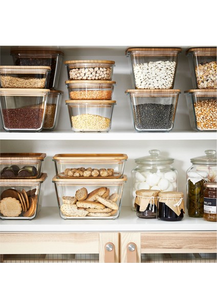 Kapaklı Cam Saklama Kabı, Cam-Bambu, 1,8 Lt, Ikea 365+ modelleri