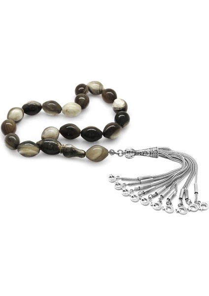 Kararmaz Metal Püsküllü Arpa Kesim Bufalo Boynuzu Efe Tesbihi